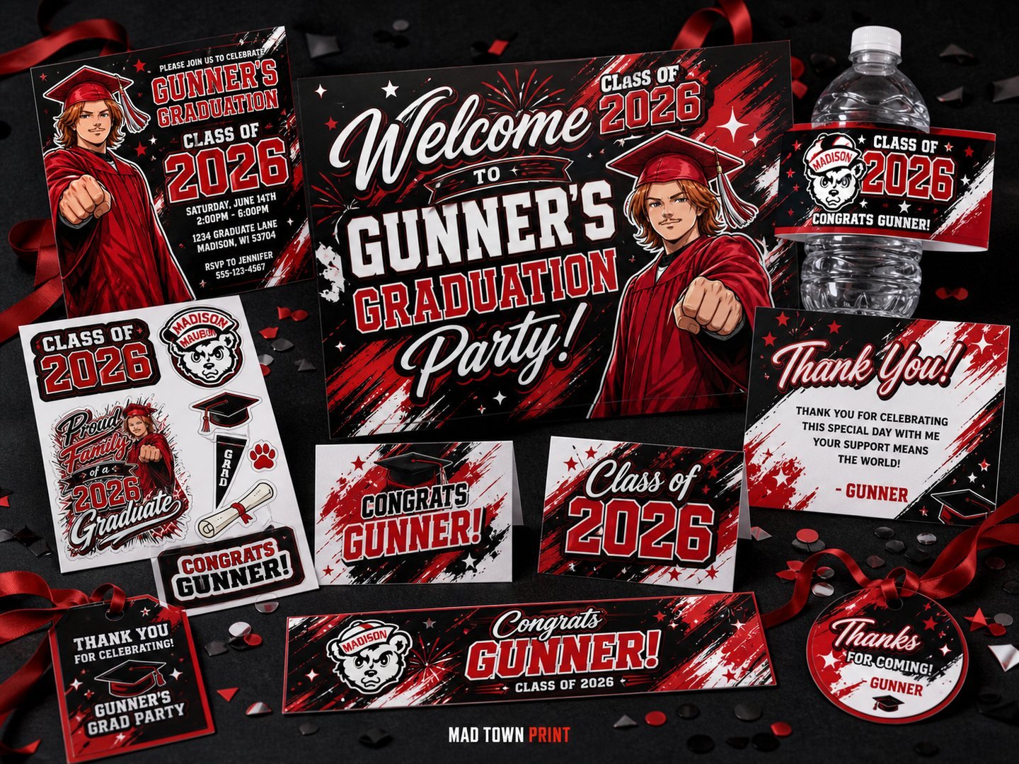 Coordinated graduation party print set example by Mad Town Print