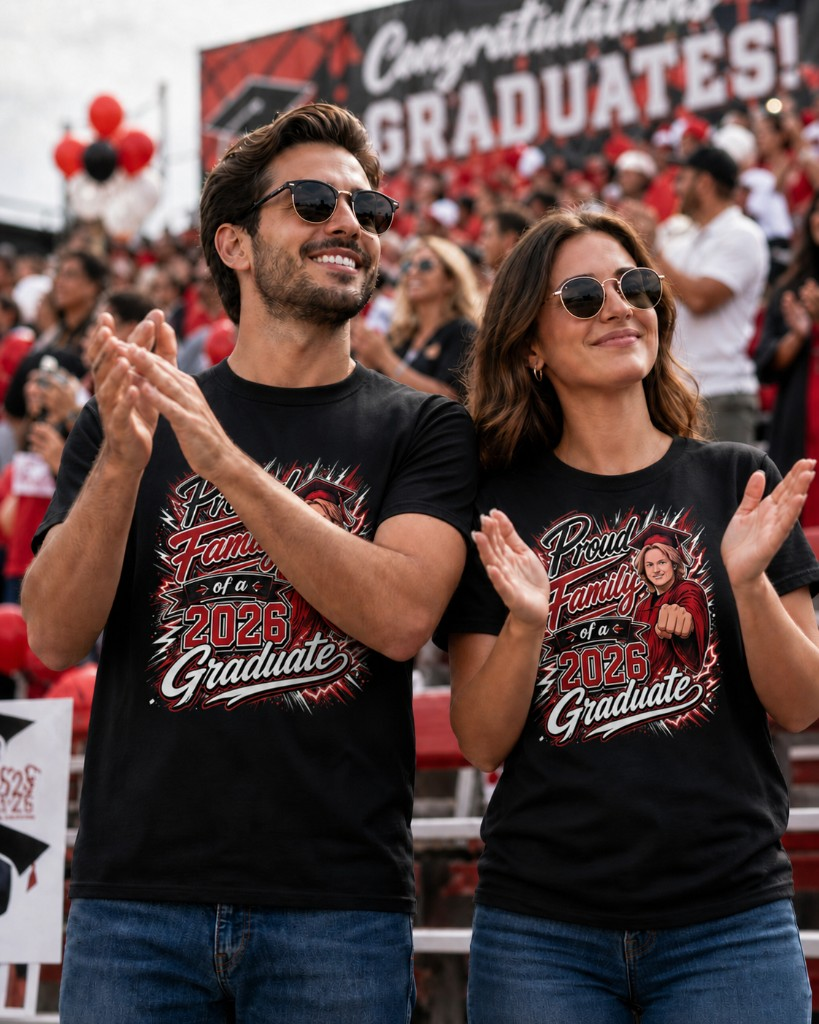 Graduation shirt mockup showing family shirts by Mad Town Print